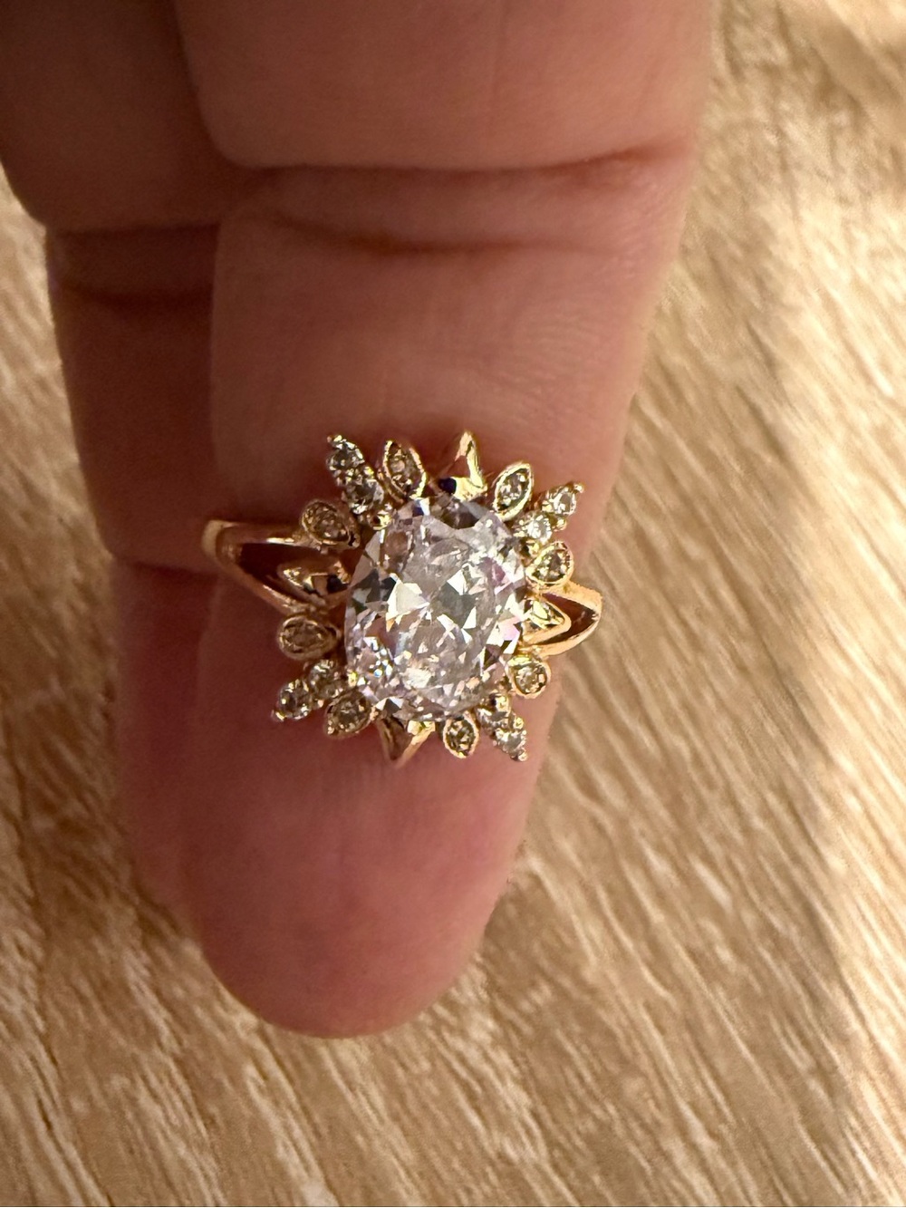 Gold-Tone Floral Halo CZ Ring in White